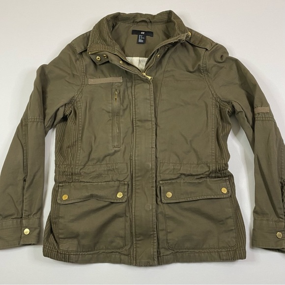 H&M Jackets & Coats Hm Jacket Womens 8 Olive Green Army Military Utility Full Zip Snap